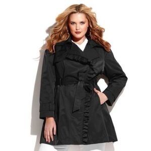 JESSICA SIMPSON Elegant Black Ruffle Trim trench Coat size S